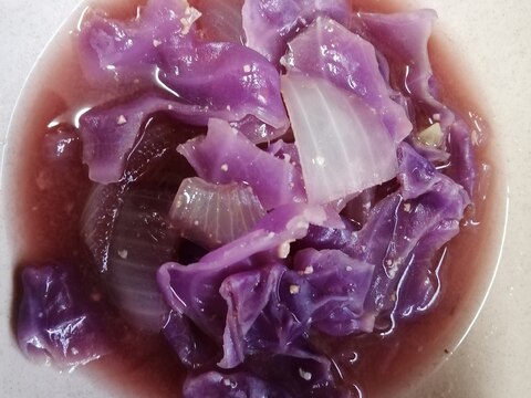 紫キャベツと玉ねぎの味噌汁